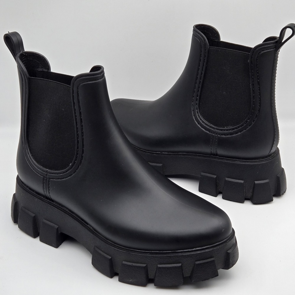 Jeffrey Campbell Boot Women 9 Rain Storm Black Platform Lug Sole Chelsea Boots